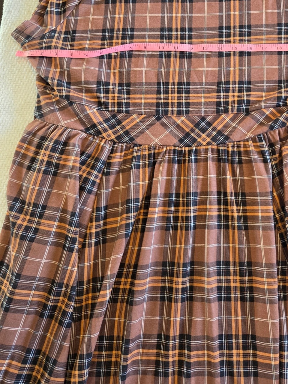 Torrid midi dress size 3X brown/black plaid short sleeves stretch jersey cottage - Picture 9 of 10